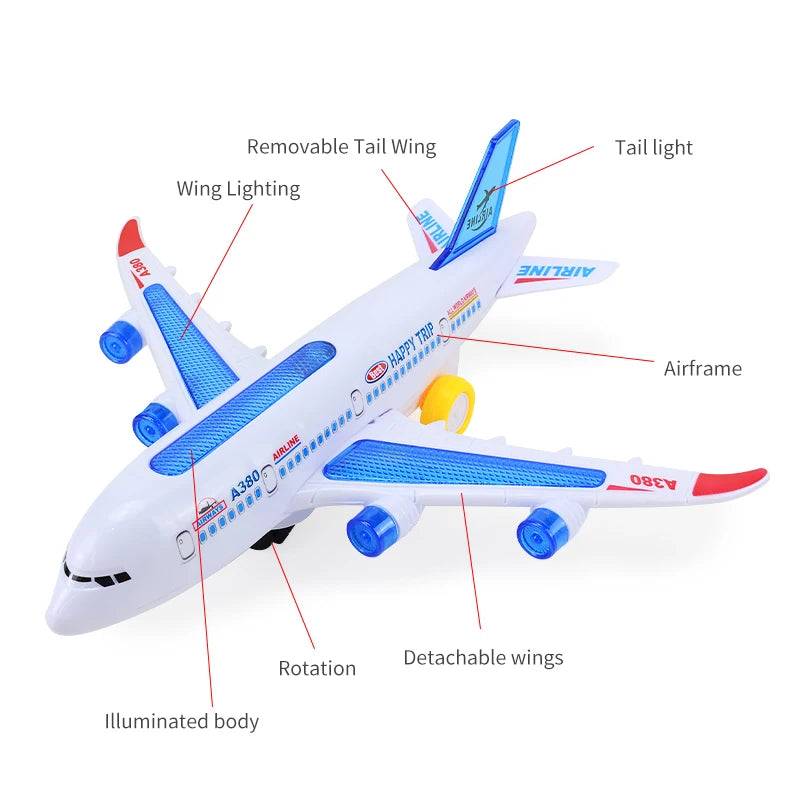 Avion Électronique Rotatif avec Musique et Effets Sonores - Jouet Éducatif Automatique pour Enfants